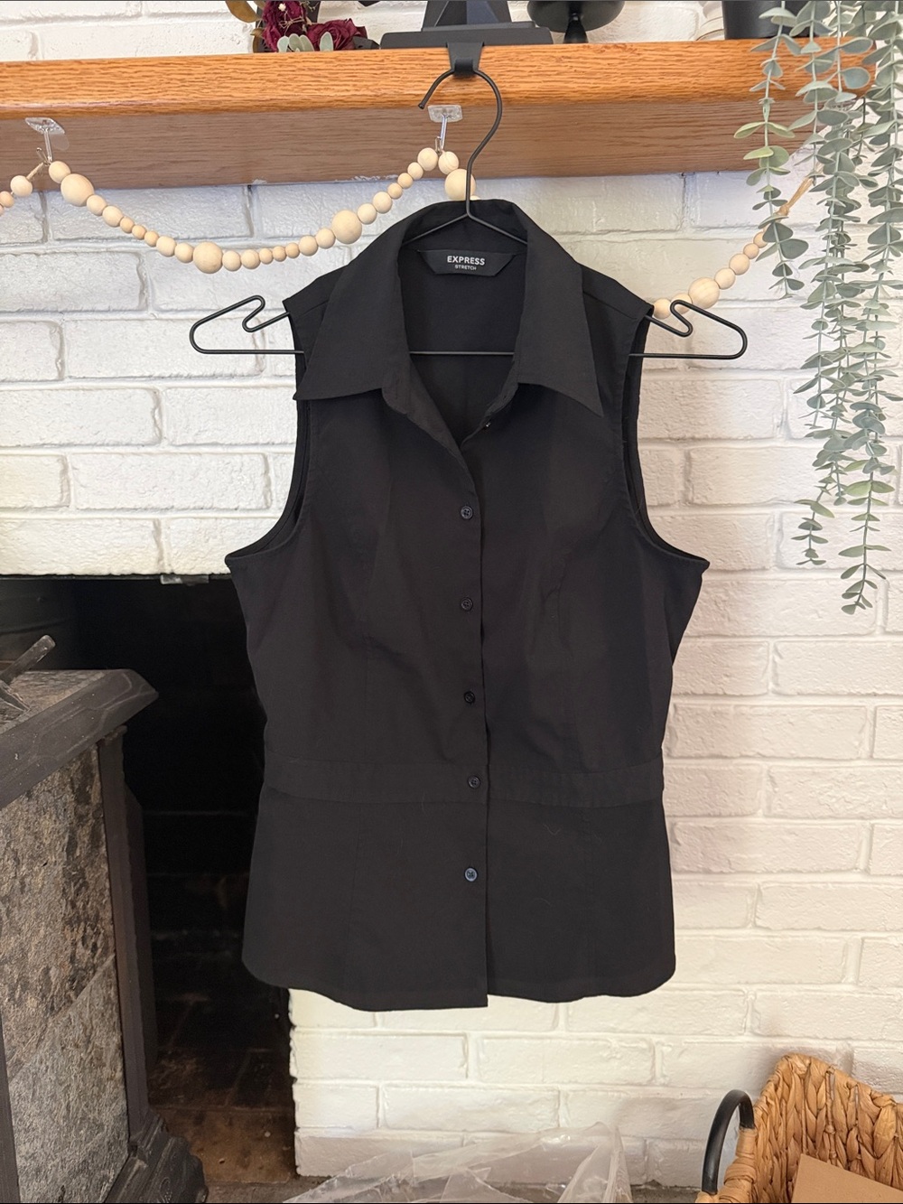 Vintage Y2K Express Stretch Sleeveless Button-Up | Size 3/4
